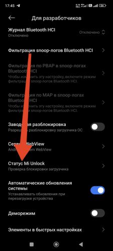 Меню для разработчиков