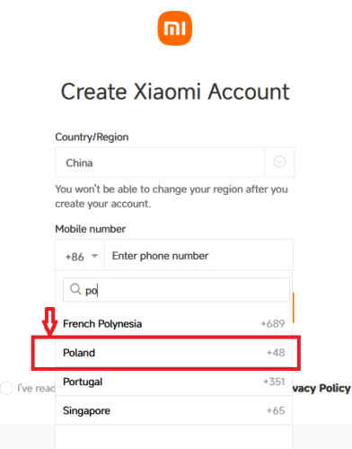 Выбор страны