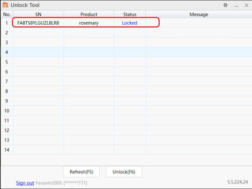 Телефон обнаружен в MiFlash Unlock